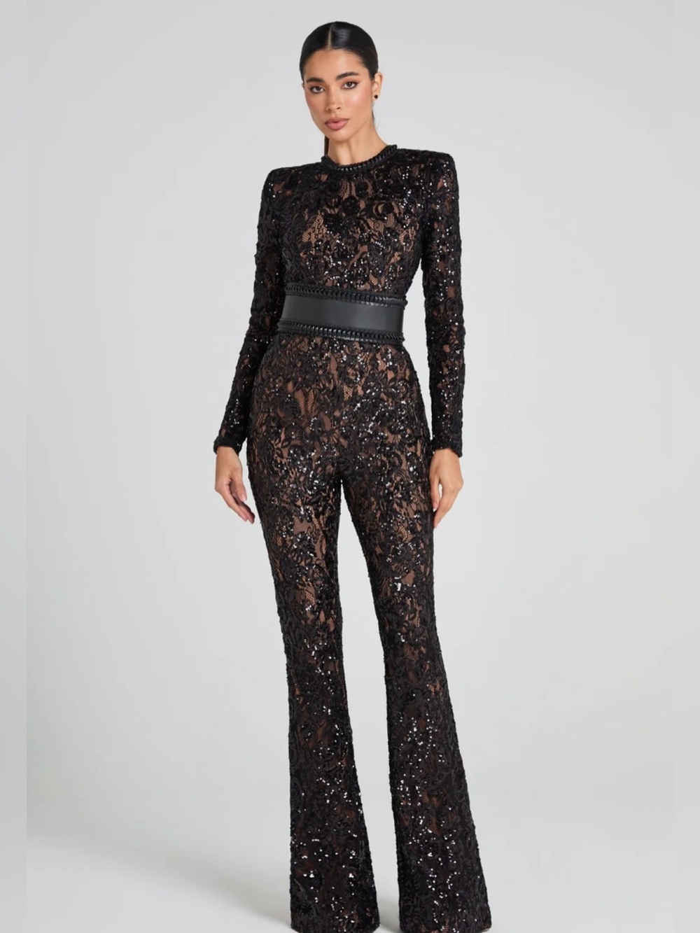 Nadine Merabi BELLA BLACK JUMPSUIT
Black Floral Lace Jumpsuit XS